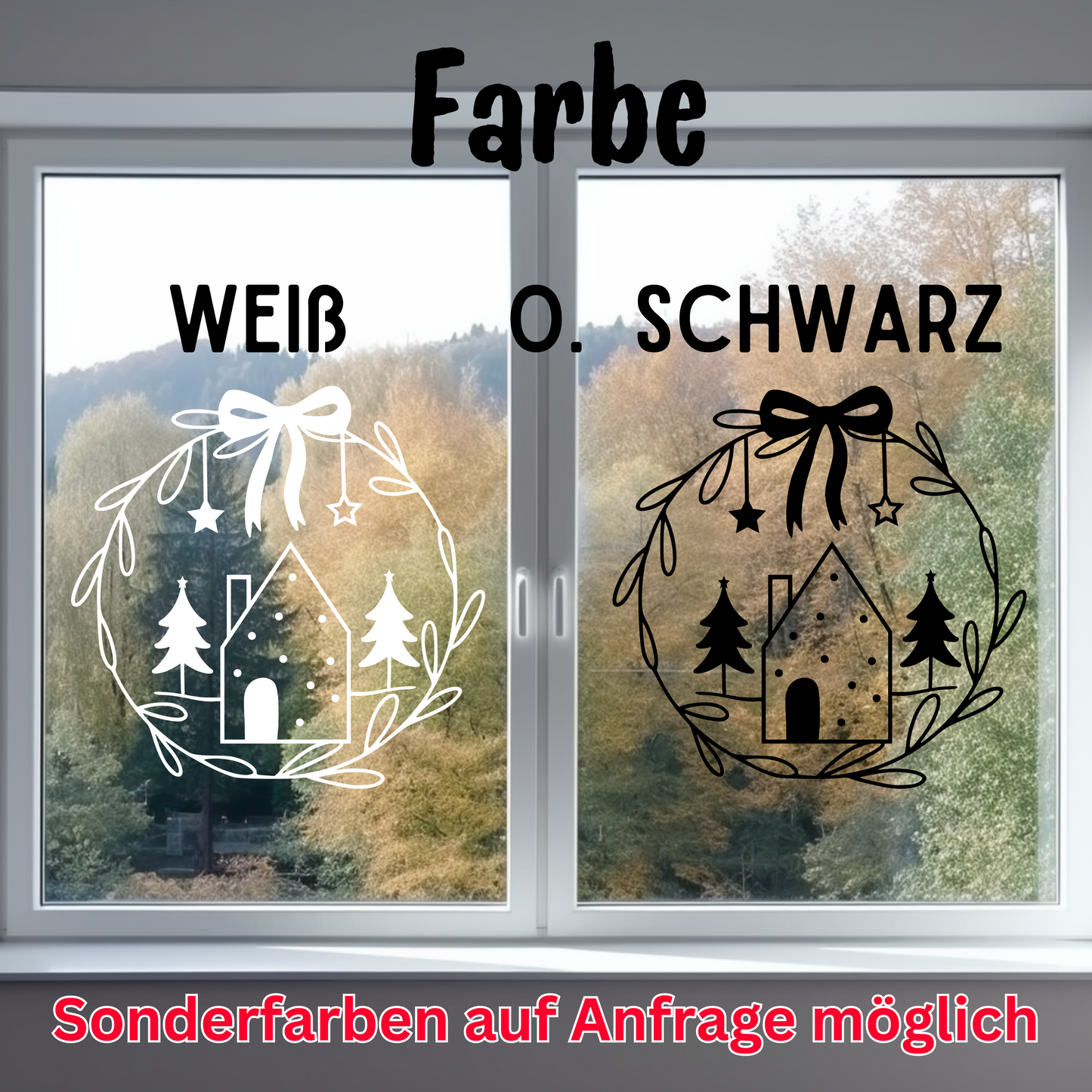 Weihnachtsfensterbild - Häuschen - Vinylsticker - Aufkleber - Fensterbild - Sticker für glatte Flächen 2 Farben 3 Größen