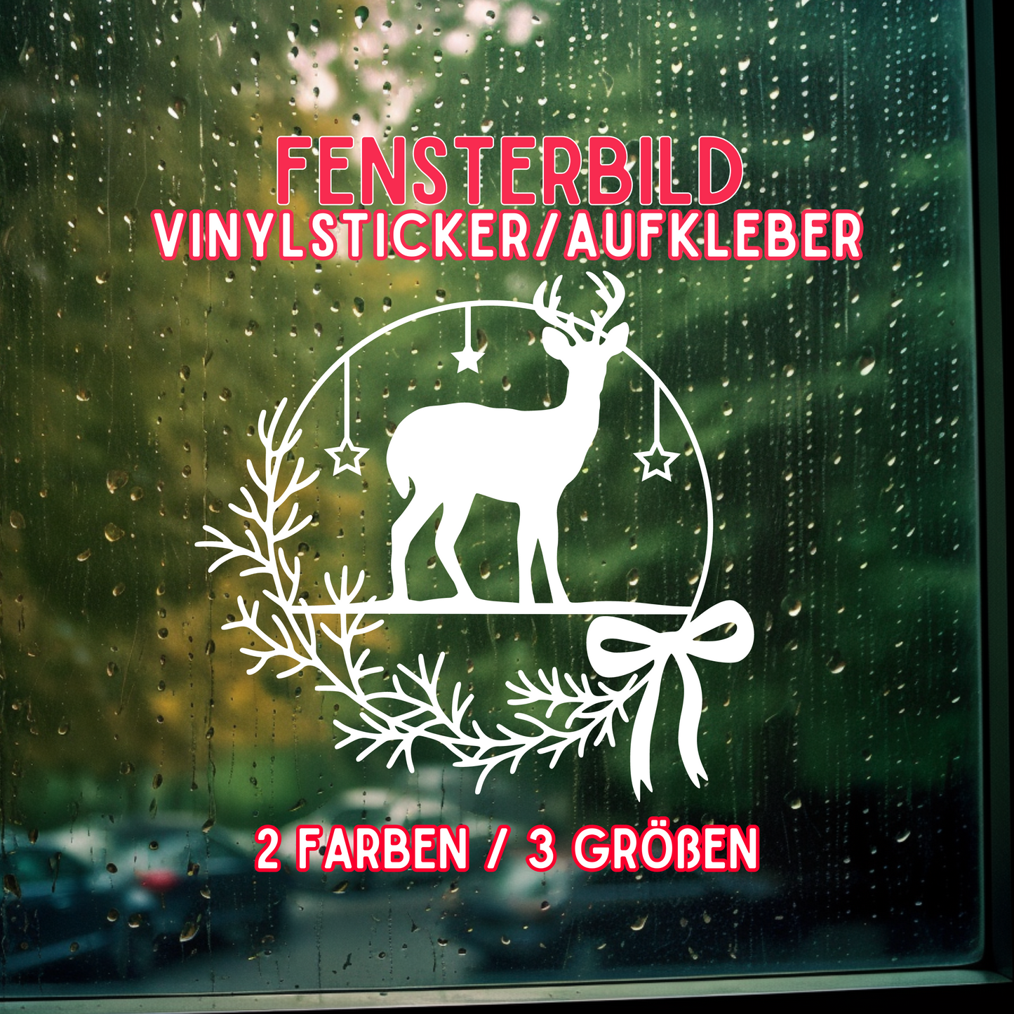 Weihnachtsfensterbild - Rentier - Vinylsticker - Aufkleber - Fensterbild - Sticker für glatte Flächen 2 Farben 3 Größen