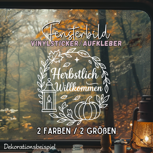 Fensterbild Kranz herbstlich Willkommen , Herbstlicher Aufkleber