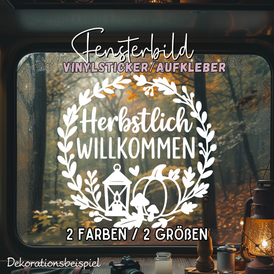 Fensterbild Kranz herbstlich Willkommen Laterne , Herbstlicher Aufkleber