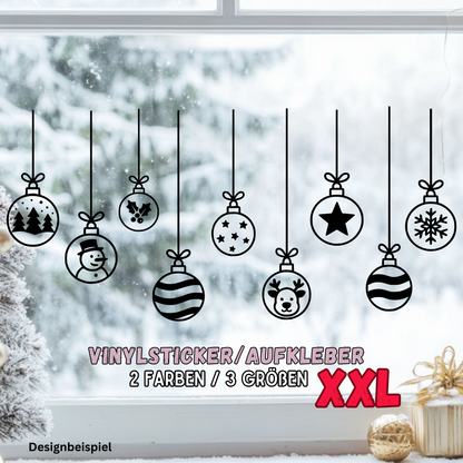 Weihnachtskugeln 9er Set Aufkleber , Weihnachtliche Fensterdekoration, Deko Sticker , Advent , Schaufenster ,  Türen ,  XXL Deko, 2 Farben