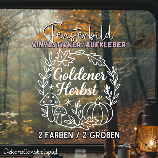 Fensterbild Goldener Herbst Pilze , Kürbis , Herbstlicher Aufkleber
