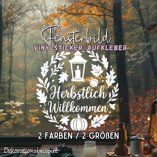 Fensterbild Kranz herbstlich Willkommen , Herbstlicher Aufkleber