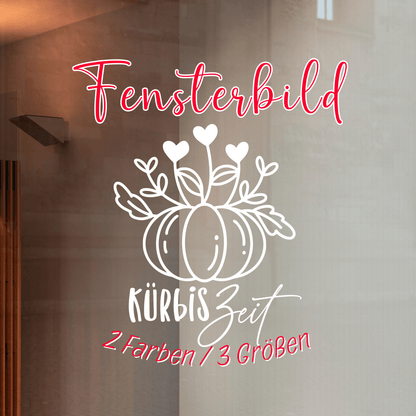 Fensterbild Kürbis mit Herzchen Kürbiszeit Sticker Aufkleber herbstliche Fensterdekoration 2 Farben 3 Größen