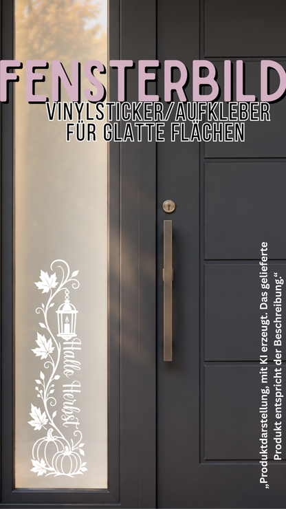 Herbst Fensteraufkleber „Hallo Herbst“ – Vinylsticker für Fenster & Glastür
