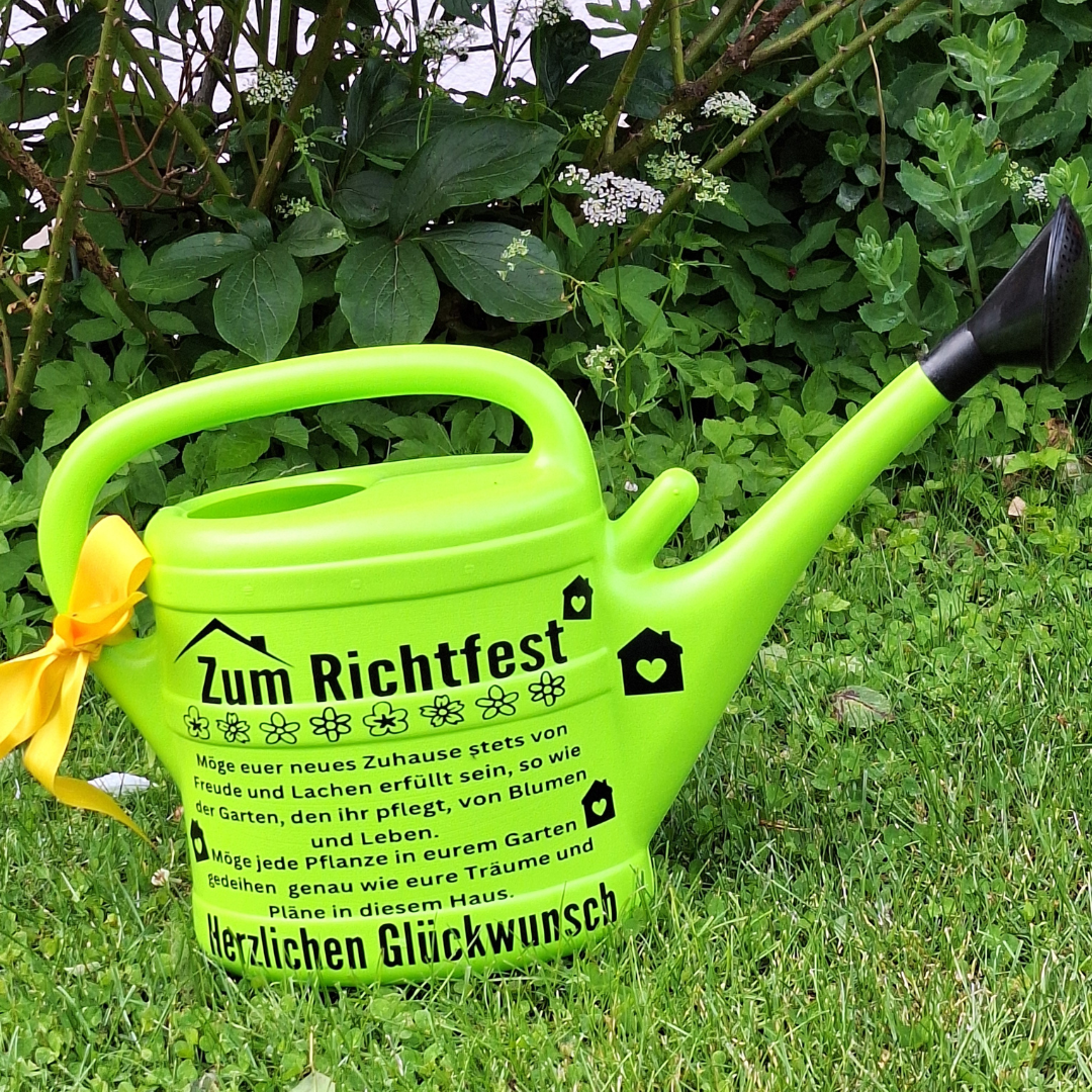 Gießkanne 10L zum Richtfest , Hausbau Meilenstein Geschenk für Bauherren und Gartenliebhaber