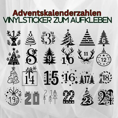 Adventskalenderzahlen Vinylsticker 1-24 Aufkleber für DIY Kalender