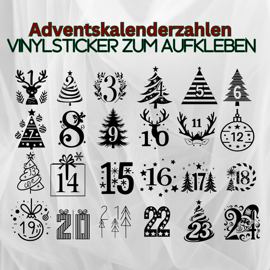 Adventskalenderzahlen Vinylsticker 1-24 Aufkleber für DIY Kalender