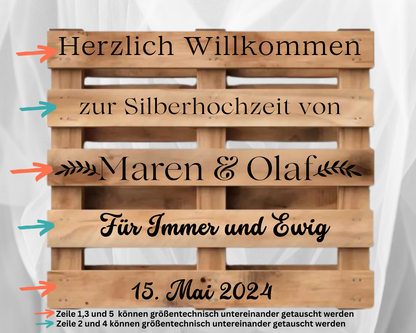 Palettenaufkleber für Willkommensschild Silberhochzeit Palette Diy 25 Jahre verheiratet