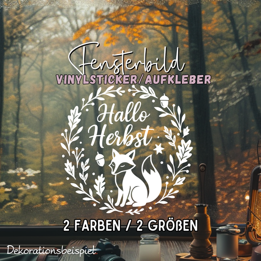 Fensterbild Herbstkranz herbstlicher Aufkleber Vinylaufkleber Hallo Herbst Fuchs