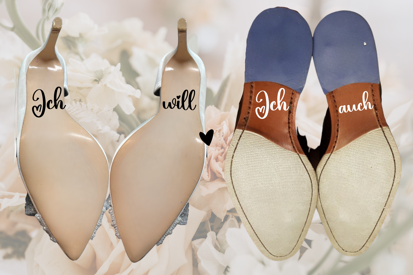 Aufkleber Hochzeit Schuhaufkleber 7 Modelle Hochzeitsschuhe 2 Paar für Braut und Bräutigam Schuhsticker Vinyl Hochzeitpaar mit Personalisierung