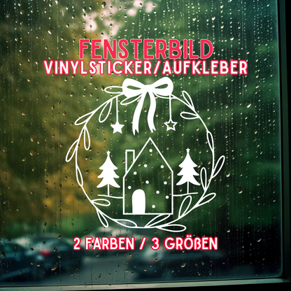 Weihnachtsfensterbild - Häuschen - Vinylsticker - Aufkleber - Fensterbild - Sticker für glatte Flächen 2 Farben 3 Größen