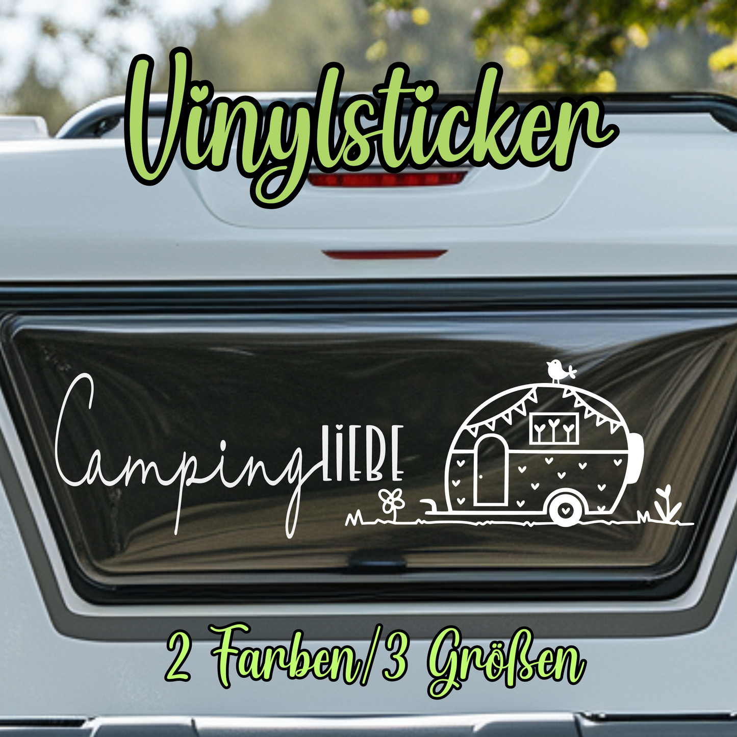 Aufkleber Camper für Wohnwagen Wohnmobil Camping Van Caravan Sticker Camping Liebe ... Fensterbild Scheibenaufkleber in 2 Farben 3 Größen