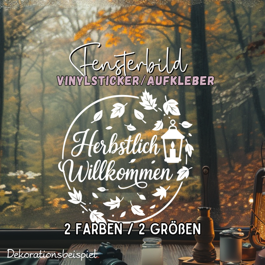 Fensterbild Kranz herbstlich Willkommen , Herbstlicher Aufkleber Herbstlaub