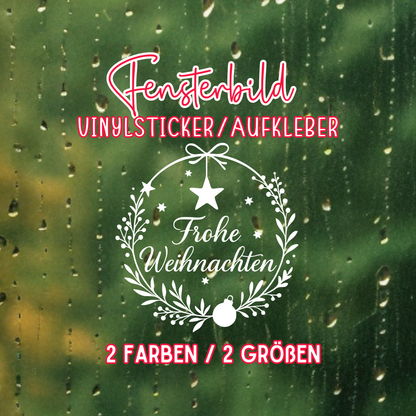 Fensterbild Frohe Weihnachten Kranz mit Kugel | Aufkleber| Exklusiv Design