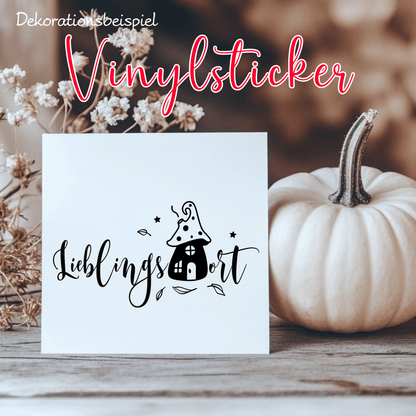 Fensterbild Herbst Lieblingsort Pilz Schriftzug Sticker Aufkleber herbstliche Fensterdekoration 2 Farben 3 Größen