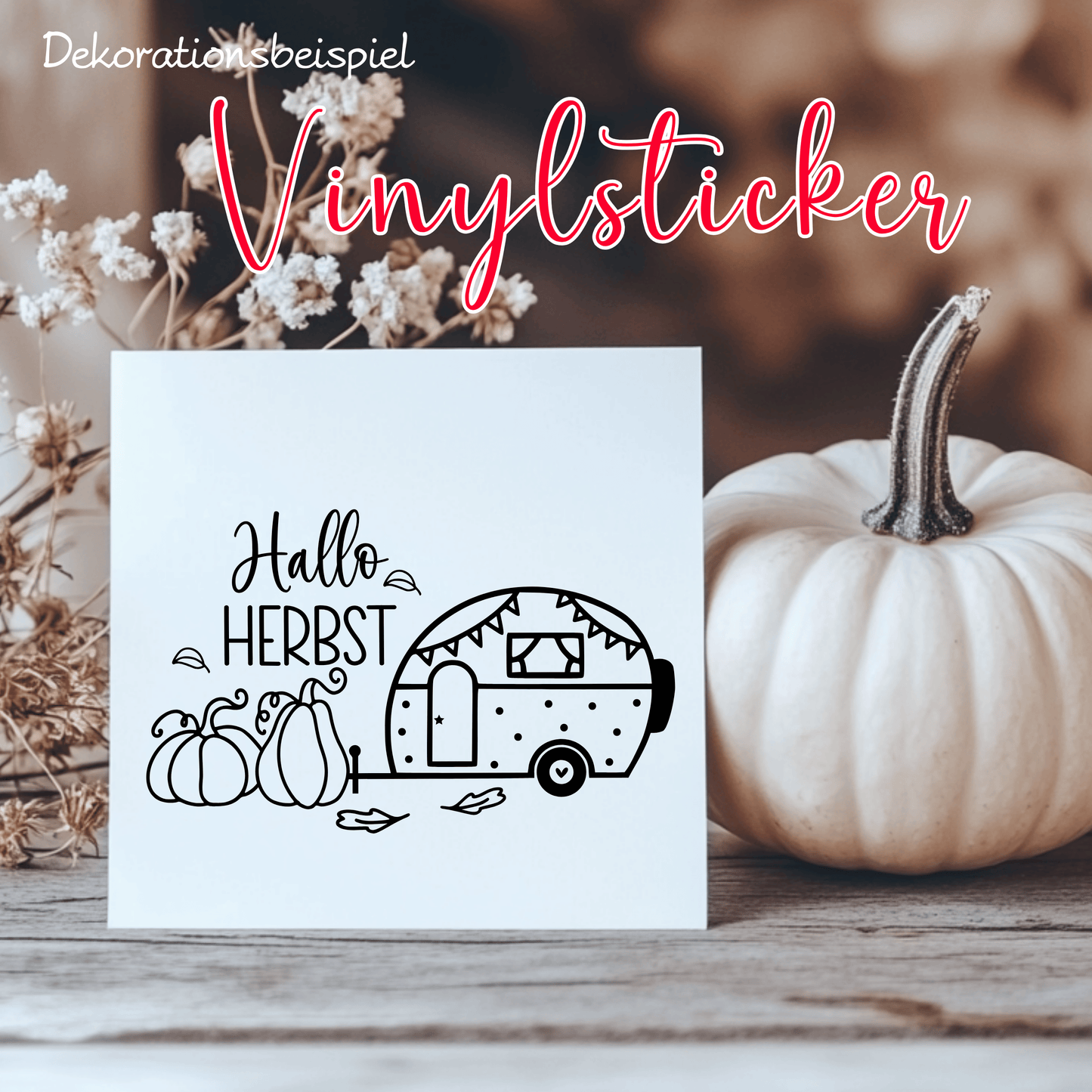 Fensterbild Hallo Herbst Camper Sticker Aufkleber herbstliche Fensterdekoration 2 Farben 3 Größen