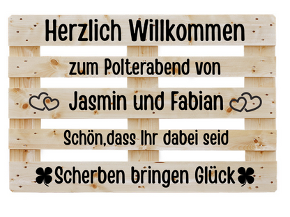 Palettenaufkleber Willkommensschild Polterabend Palette, Dekoration Beschriftung
