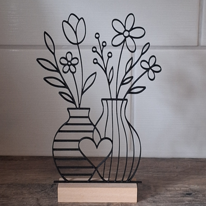 Line Art Blumen Aufsteller | Moderne Dekoration mit 3D Druck erstellt  | Minimalistische Deko mit Holzsockel
