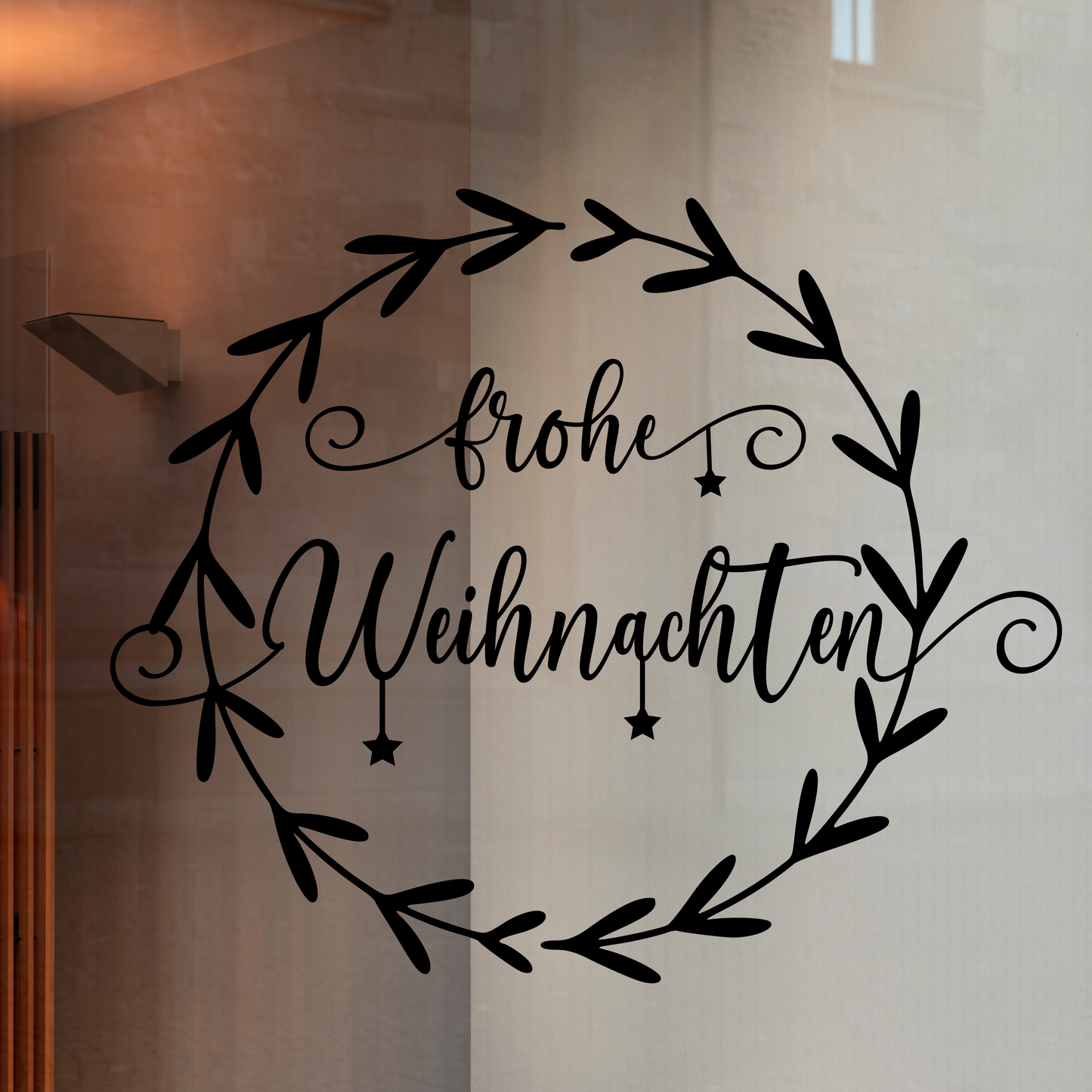 Fensteraufkleber Frohe Weihnachten Fensterbild Aufkleber Fenstersticker Weihnachtsfensterbild Kranz im Stil Minimalistisch Skandinavisch