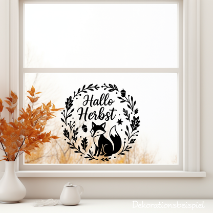 Fensterbild Herbstkranz herbstlicher Aufkleber Vinylaufkleber Hallo Herbst Fuchs