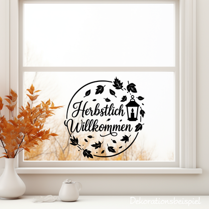Fensterbild Kranz herbstlich Willkommen , Herbstlicher Aufkleber Herbstlaub