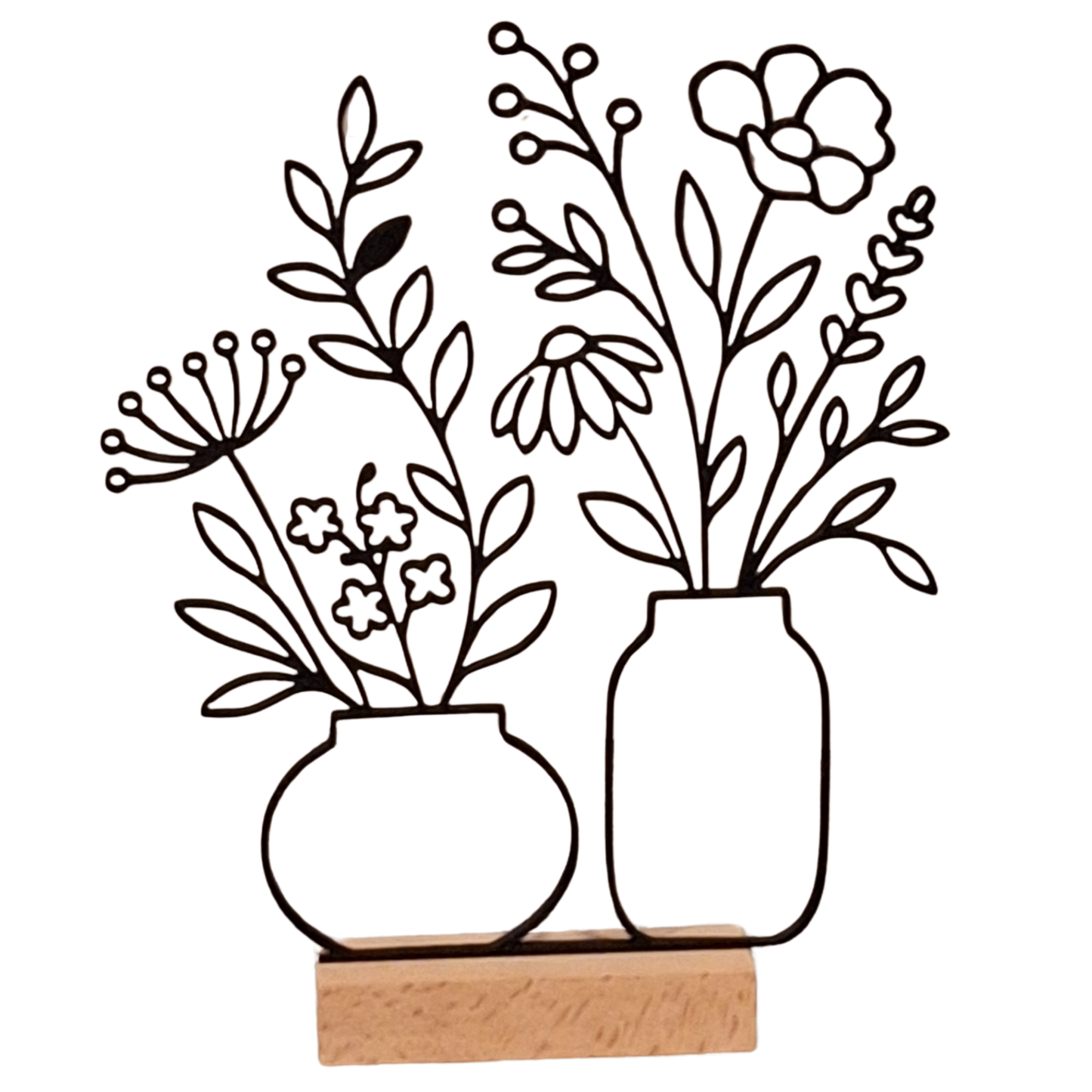 Line Art Blumen Aufsteller  | Moderne florale Dekoration mit 3D Druck erstellt  | Minimalistische Deko mit Holzsockel