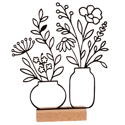 Line Art Blumen Aufsteller  | Moderne florale Dekoration mit 3D Druck erstellt  | Minimalistische Deko mit Holzsockel