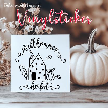 Fensterbild Willkommen Herbst Sticker Aufkleber herbstliche Fensterdekoration 2 Farben 3 Größen