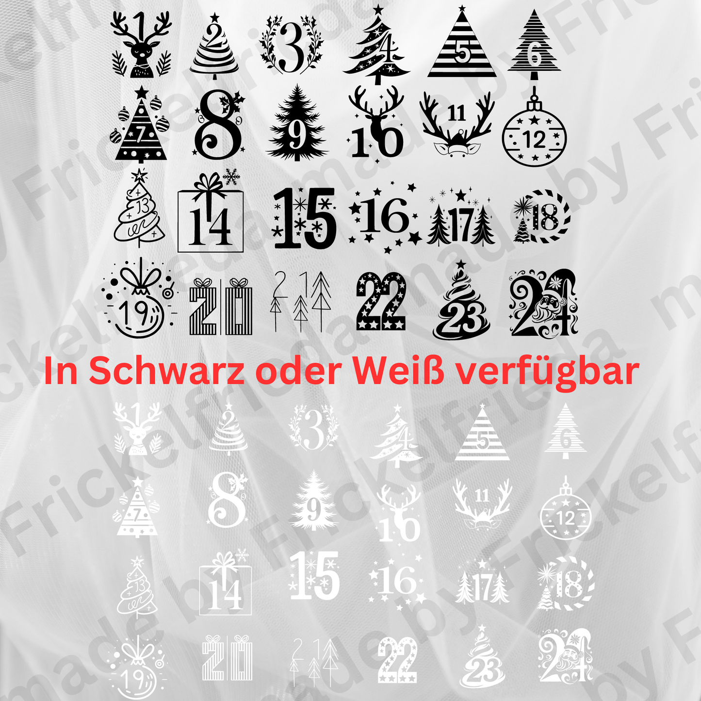 Adventskalenderzahlen Vinylsticker 1-24 Aufkleber für DIY Kalender