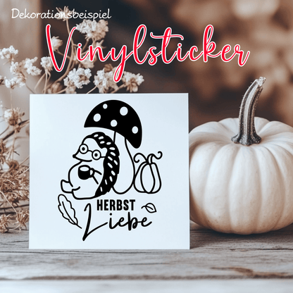 Fensterbild Herbst Igel Pilz Kürbis Herbstliebe Sticker Aufkleber herbstliche Fensterdekoration 2 Farben 3 Größen