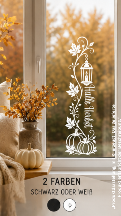 Herbst Fensteraufkleber „Hallo Herbst“ – Vinylsticker für Fenster & Glastür