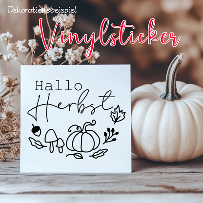 Fensterbild Hallo Herbst mit Spruch Sticker Aufkleber herbstliche Fensterdekoration 2 Farben 3 Größen