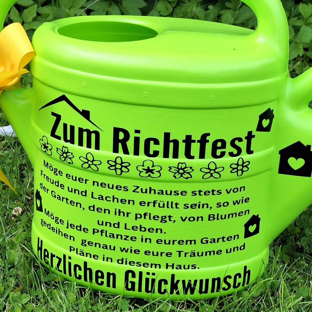 Gießkanne 10L zum Richtfest , Hausbau Meilenstein Geschenk für Bauherren und Gartenliebhaber