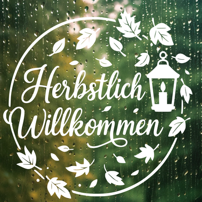 Fensterbild Kranz herbstlich Willkommen , Herbstlicher Aufkleber Herbstlaub
