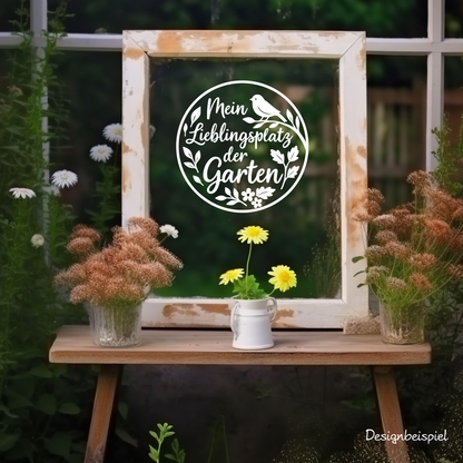 Fensterbild „Lieblingsplatz Garten“ – Vinyl Aufkleber