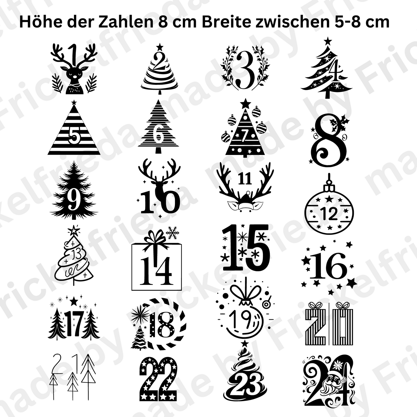 Adventskalenderzahlen Vinylsticker 1-24 Aufkleber für DIY Kalender