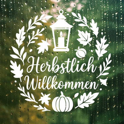 Fensterbild Kranz herbstlich Willkommen , Herbstlicher Aufkleber