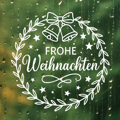 Fensterbild Weihnachtsaufkleber Frohe Weihnachten Kranz Glocken