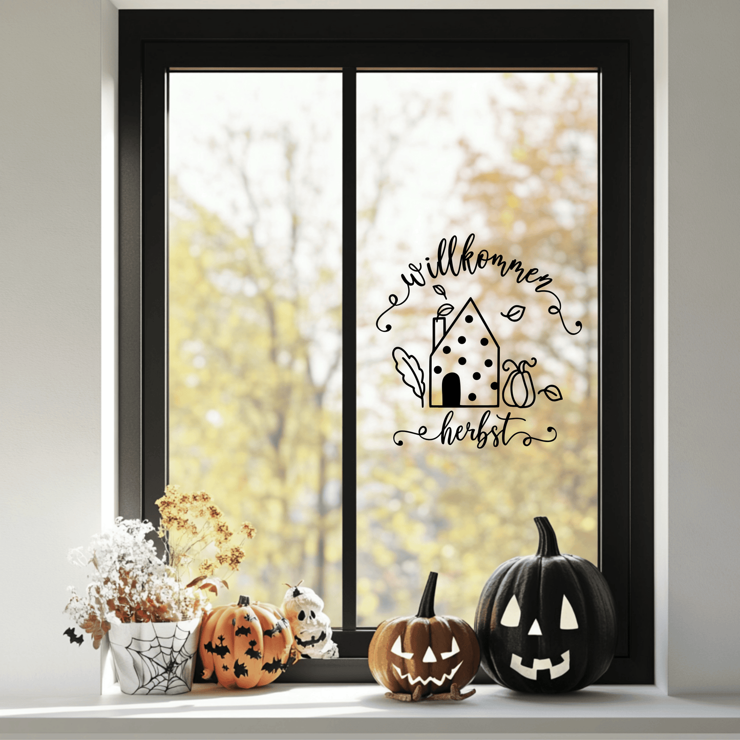 Fensterbild Willkommen Herbst Sticker Aufkleber herbstliche Fensterdekoration 2 Farben 3 Größen