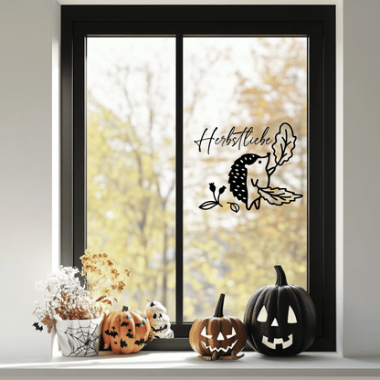 Fensterbild Herbst Igel mit Herbstliebe Sticker Aufkleber herbstliche Fensterdekoration 2 Farben 3 Größen