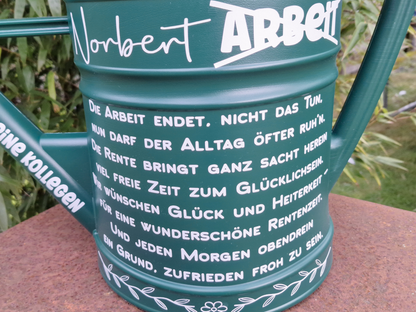 Rentnergeschenk Ruhestand Garten Gießkanne personalisiert mit Namen und Spruch Retro Grün 10 Liter