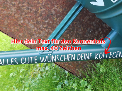 Rente Geschenk zum Ruhestand Garten Gießkanne personalisiert mit Namen und Spruch Landhausstil Grün 10 Liter