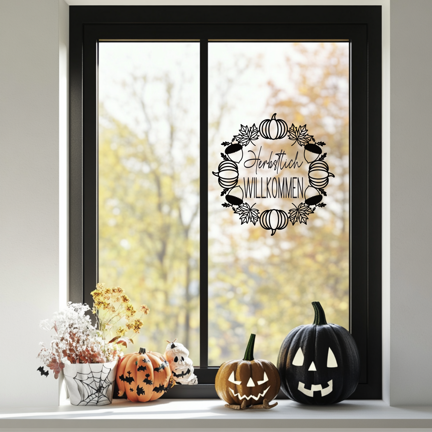 Herbst Fensterbild Herbstlich Willkommen Vinylsticker Aufkleber