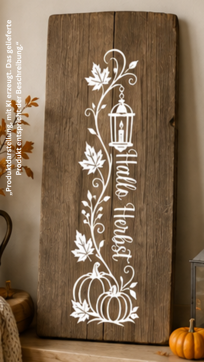 Herbst Fensteraufkleber „Hallo Herbst“ – Vinylsticker für Fenster & Glastür