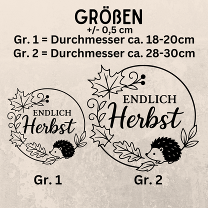 Fensterbild Endlich Herbst mit Igel  , Herbstzeit Deko, Herbstlicher Aufkleber, Fensterdekoration, Herbstdekoration