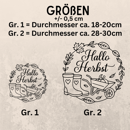 Fensterbild Hallo Herbst Gummistiefel Karre , Herbstlicher Aufkleber