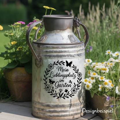 Fensterbild Mein Lieblingsplatz im Garten“ – Vinyl Aufkleber Blumenkranz