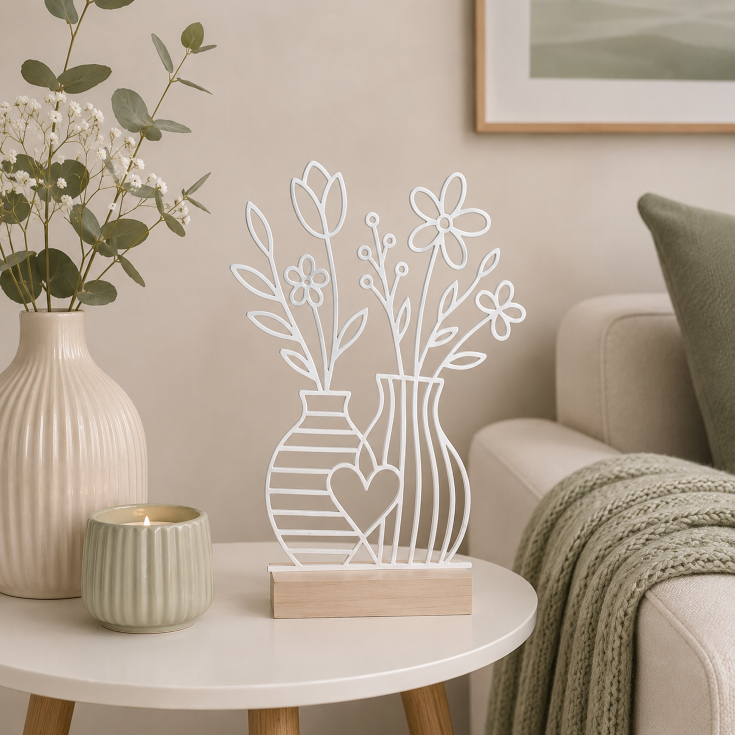 Line Art Blumen Aufsteller | Moderne Dekoration mit 3D Druck erstellt  | Minimalistische Deko mit Holzsockel
