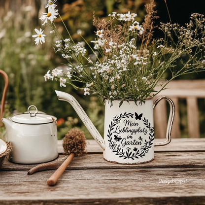 Fensterbild Mein Lieblingsplatz im Garten“ – Vinyl Aufkleber Blumenkranz
